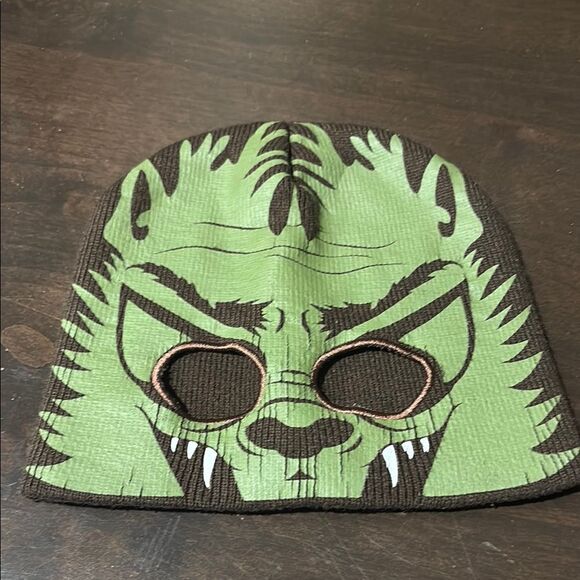 Werewolf Mask Green and Brown Beanie One Size - Picture 1 of 3